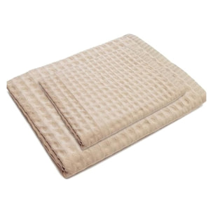 INTRECCI Set Asciugamani Bagno Viso e Bidet, Coppia Asciugamani Bagno, in Spugna di Puro Cotone 300 gr/mq, 110 x 60 cm + 60 x 40 cm, Morbido al Tatto, Tinta Unita Tortora. Modello: Napone