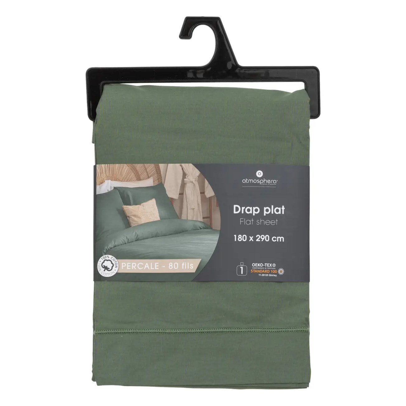 Drap plat percale vert 180x290cm