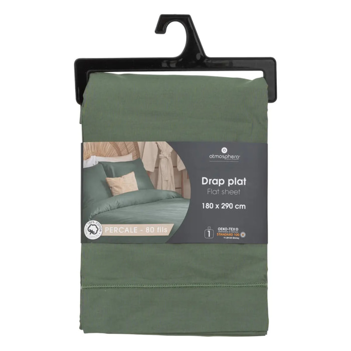 Drap plat percale vert 180x290cm