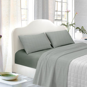 WHITE & WHITE Completo letto 1 piazza e mezza tinto in filo stripe prelavato verde
