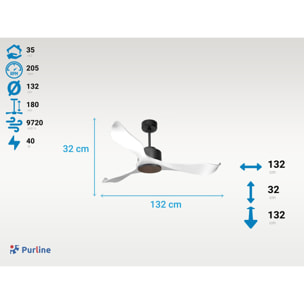 Ventilateur de plafond Wifi Moteur à courant continu Télécommande Adaptateur 2/3 Lames Hypersilence Mémoire Shopify Vendible (AUTOMATIQUE) 40   W Noir
