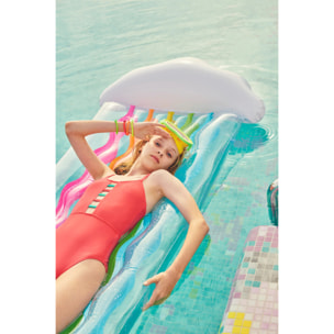 Costume da bagno da bambino con spalline regolabili e dettaglio striscia color corallo