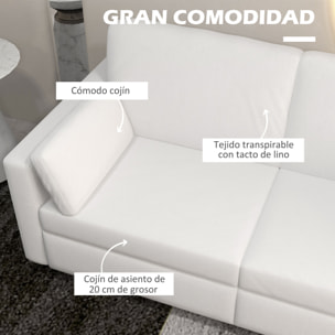 Sofá de 3 Plazas Sofá de Salón Tapizado en Poliéster con 2 Cojines Acolchado Sofá de Diseño para Dormitorio 178x82x85 cm Crema