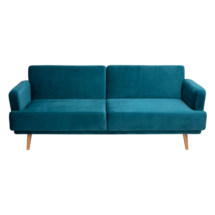 Canapé convertible "Jack" bleu en velours 3 places
