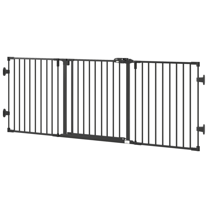 Barrière de sécurité chien pliable modulable 3 panneaux une porte dim. max. L.202,5 x H.76 cm - acier noir
