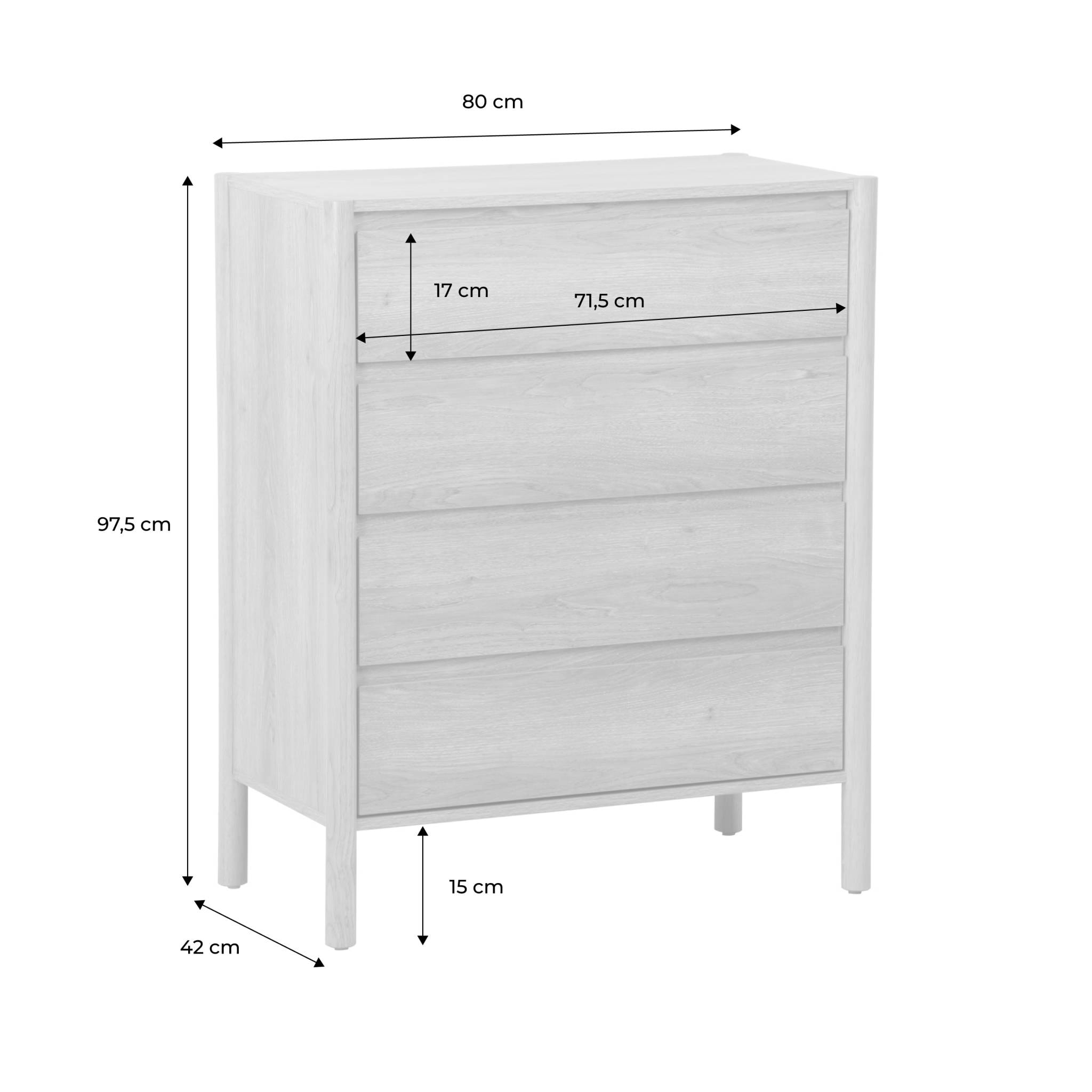 Commode décor bois 4 tiroirs naturel 80cm - 80 x 40 x 98 cm - Harmony