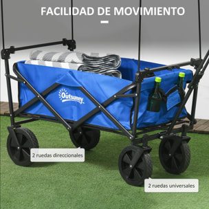 Carro Plegable con Toldo Desmontable Carro de Jardín con Longitud y Ángulo del Mango Ajustables y Bolsa de Transporte Carga 100 kg Azul