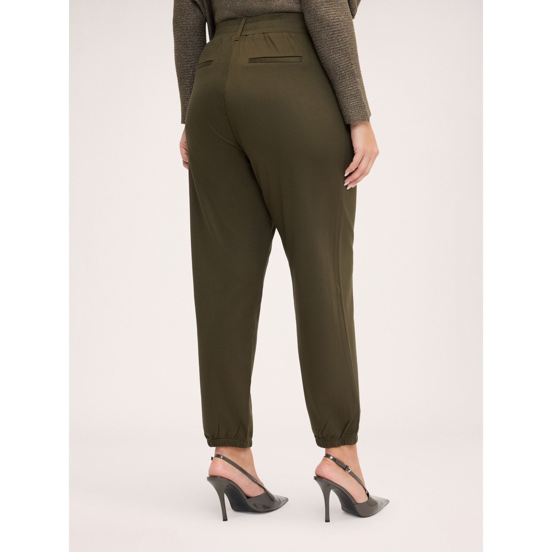 Fiorella Rubino - Pantaloni jogger con vita elastica e polsini a costine - Verde militare