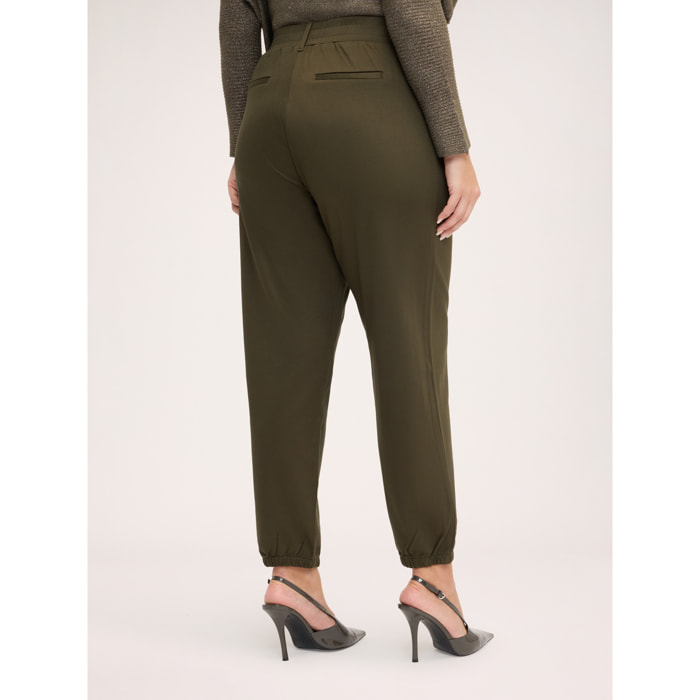 Fiorella Rubino - Pantaloni jogger con vita elastica e polsini a costine - Verde militare
