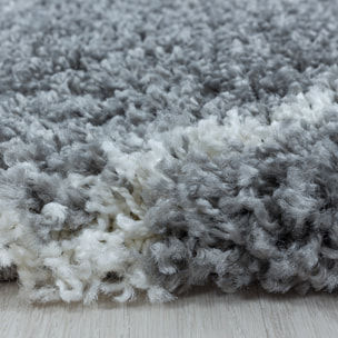 ALVOR - Tapis shaggy rond à poils longs motif berbère gris