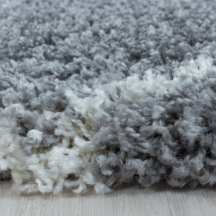 ALVOR - Tapis shaggy rond à poils longs motif berbère gris