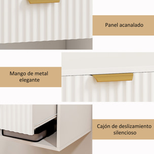 Juego de 2 Mesitas de Noche Flotantes Estrechas, Mesillas de Noche Dormitorio con Cajón con Frente Acanalado y Estante Abierto, para Sala de Estar, 40x34x29 cm, Blanco