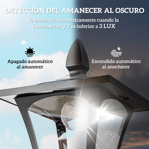 Farola Solar Luz Solar para Jardín con Panel Solar Encendido Automático y Marco de Acero Inoxidable Impermeable IP44 para Terraza Patio 18x18x160 cm Negro