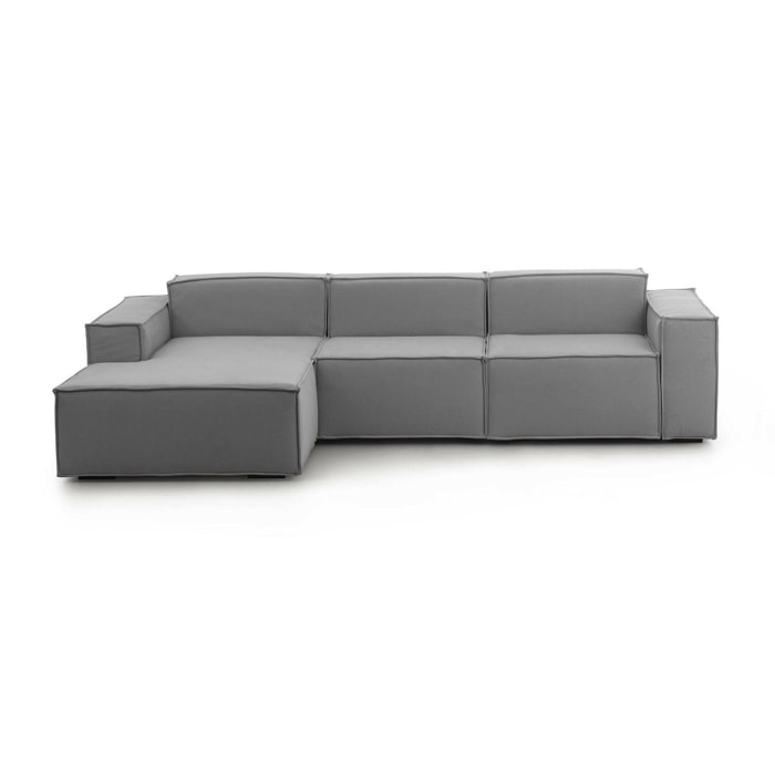 Divano fisso Jessica, Divano componibile a 3 posti con penisola sinistra, 100% Made in Italy, Sofà moderno in tessuto, Cm 300x170h70, Grigio