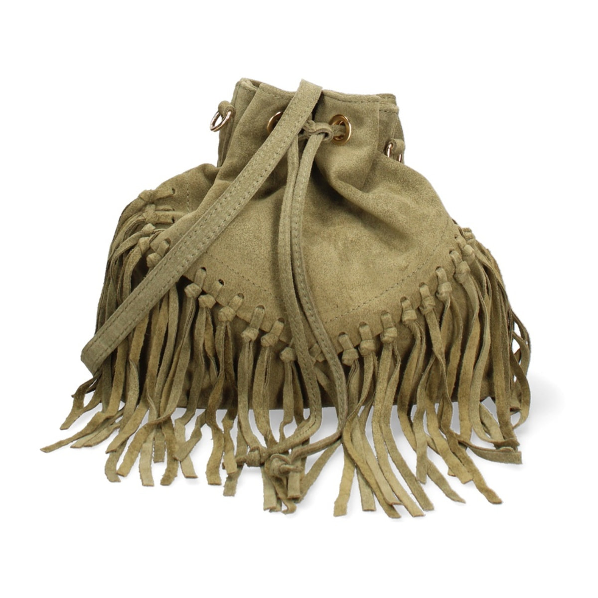 Borsa a secchiello da donna Made in Italy - Modello Umbria Plus - Pelle scamosciata - 25.0 x 22.0 x 13.0 cm