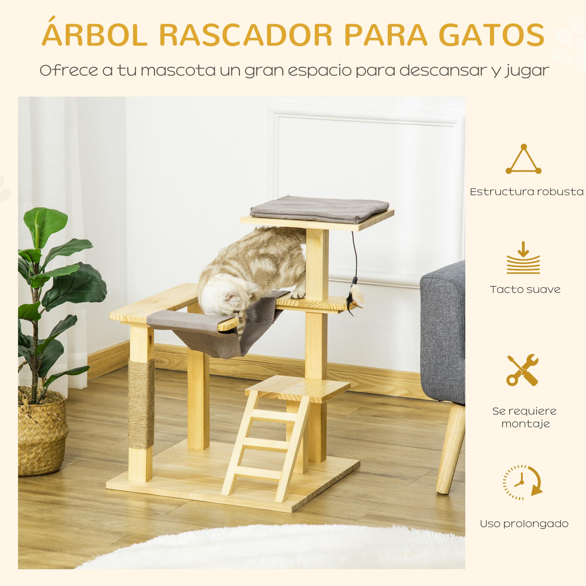 Árbol Rascador para Gatos de Madera 65 cm con Plataformas para Interior Exterior