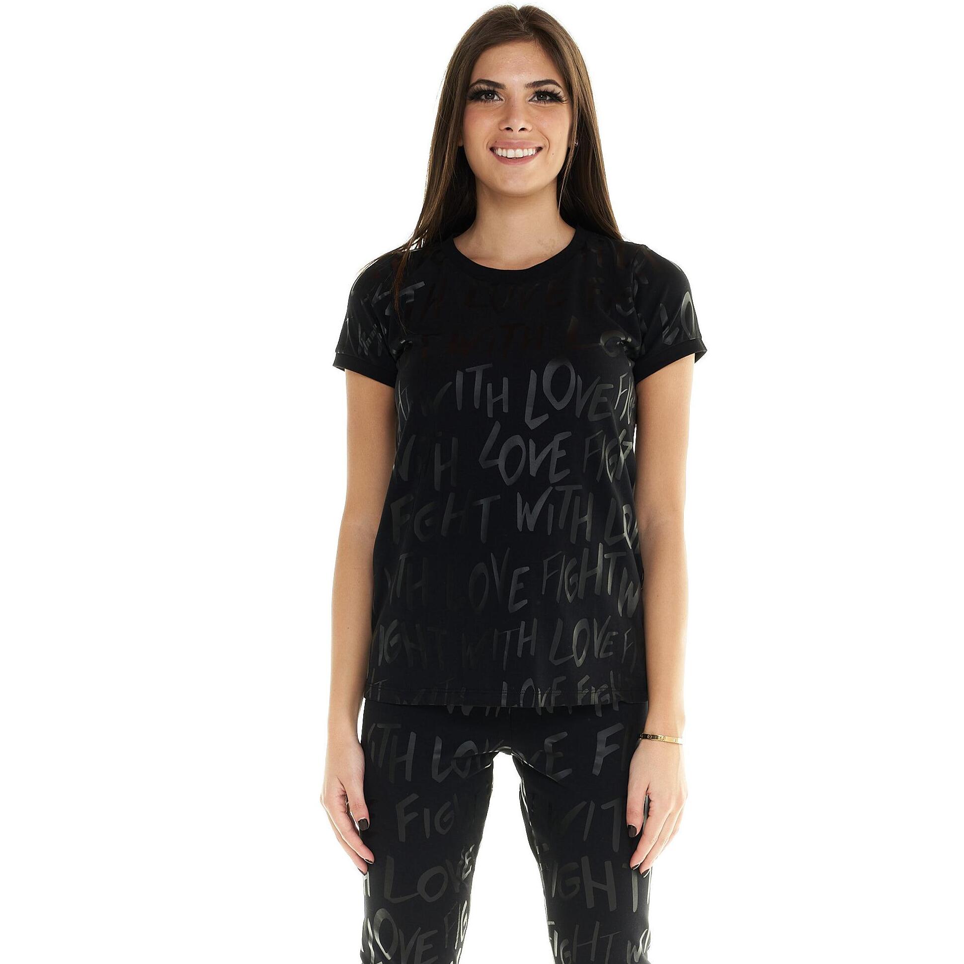 Camiseta Leone para mujer de manga corta con estampado integral en negro.