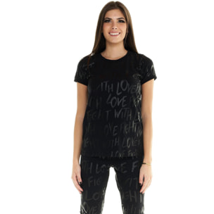 Camiseta Leone para mujer de manga corta con estampado integral en negro.