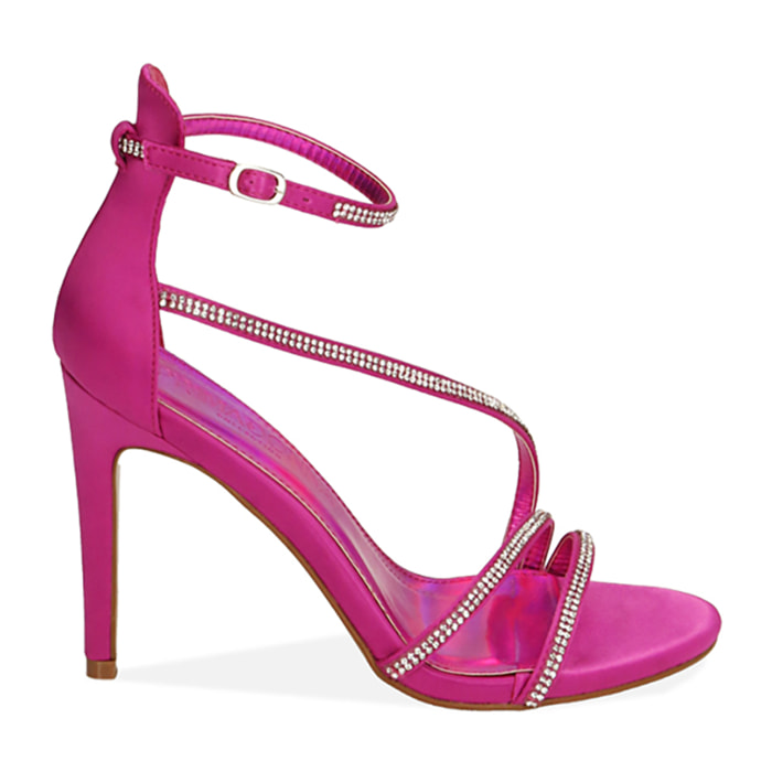 Sandalias de raso fucsia, tacón 10 cm