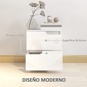 Mesita de Noche Moderna Mesilla de Noche con Cajones con Frontal Blanco Brillante y Almohadilla Mesa Auxiliar para Dormitorio Salón 40x40x48 cm Blanco
