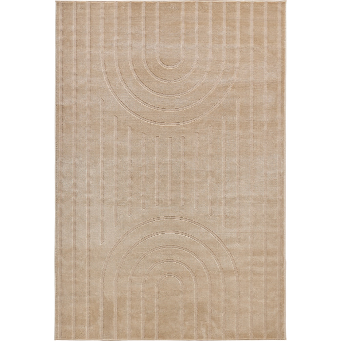 BLOOM - Tapis poils ras motif arc de cercle en relief - Beige