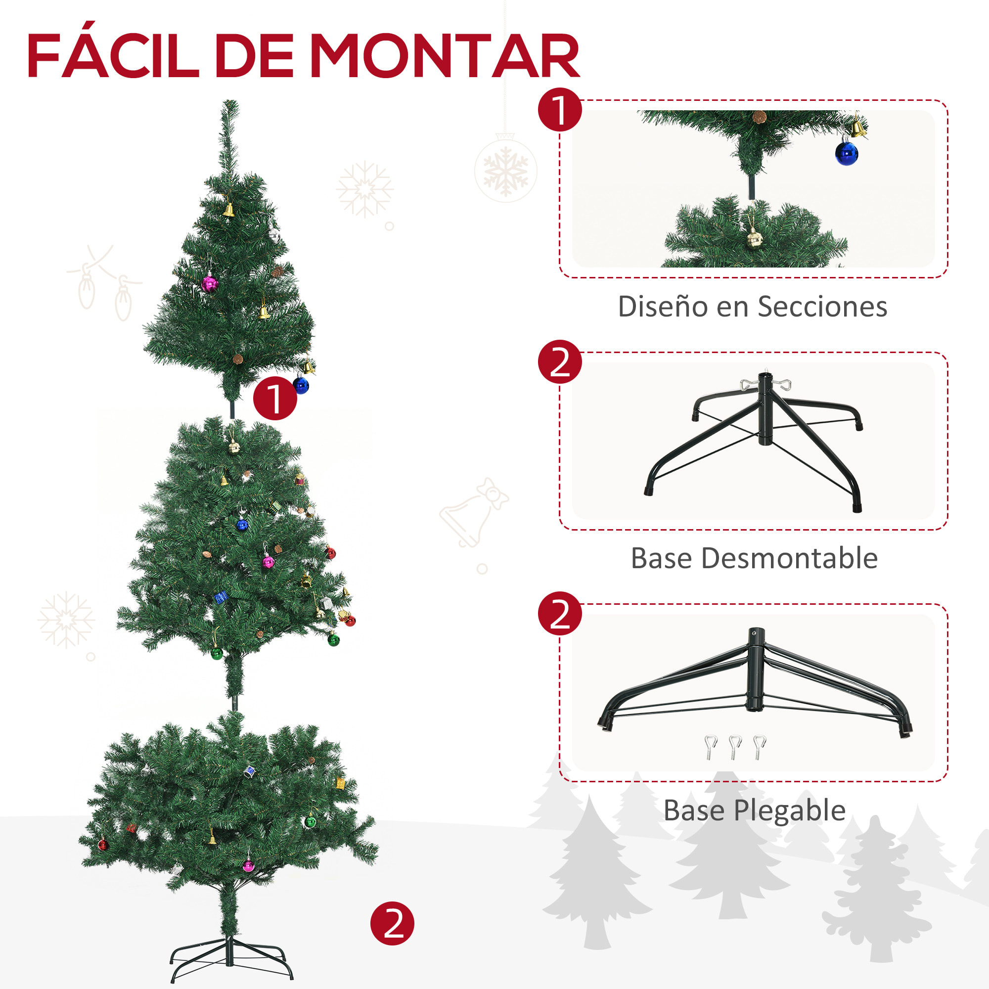 árbol de Navidad Artificial 210 cm Ignífugo con 1036 Ramas Adornos Decorativos