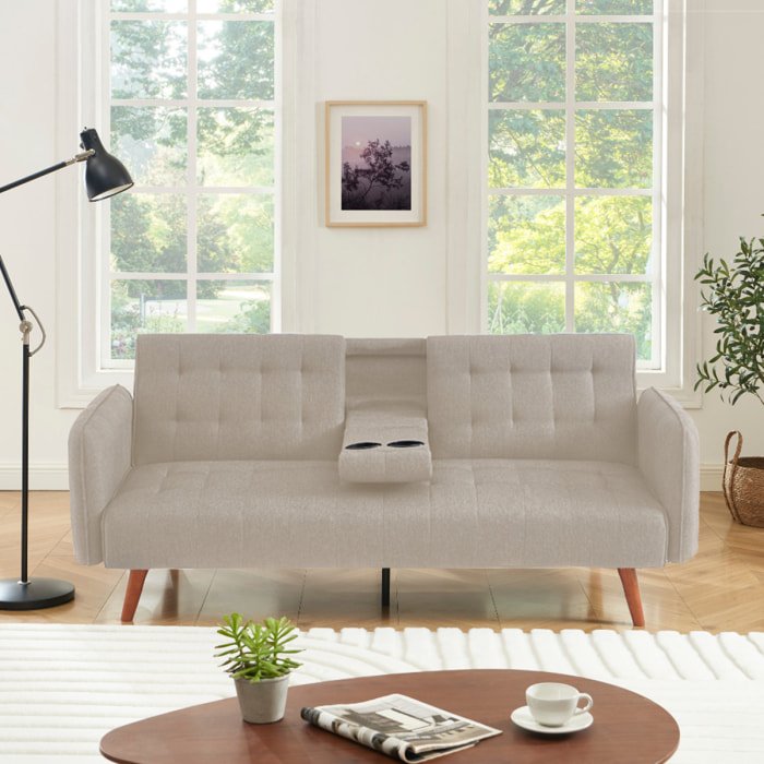 PERTH - Canapé 3 places convertible avec tablette centrale rabattable beige