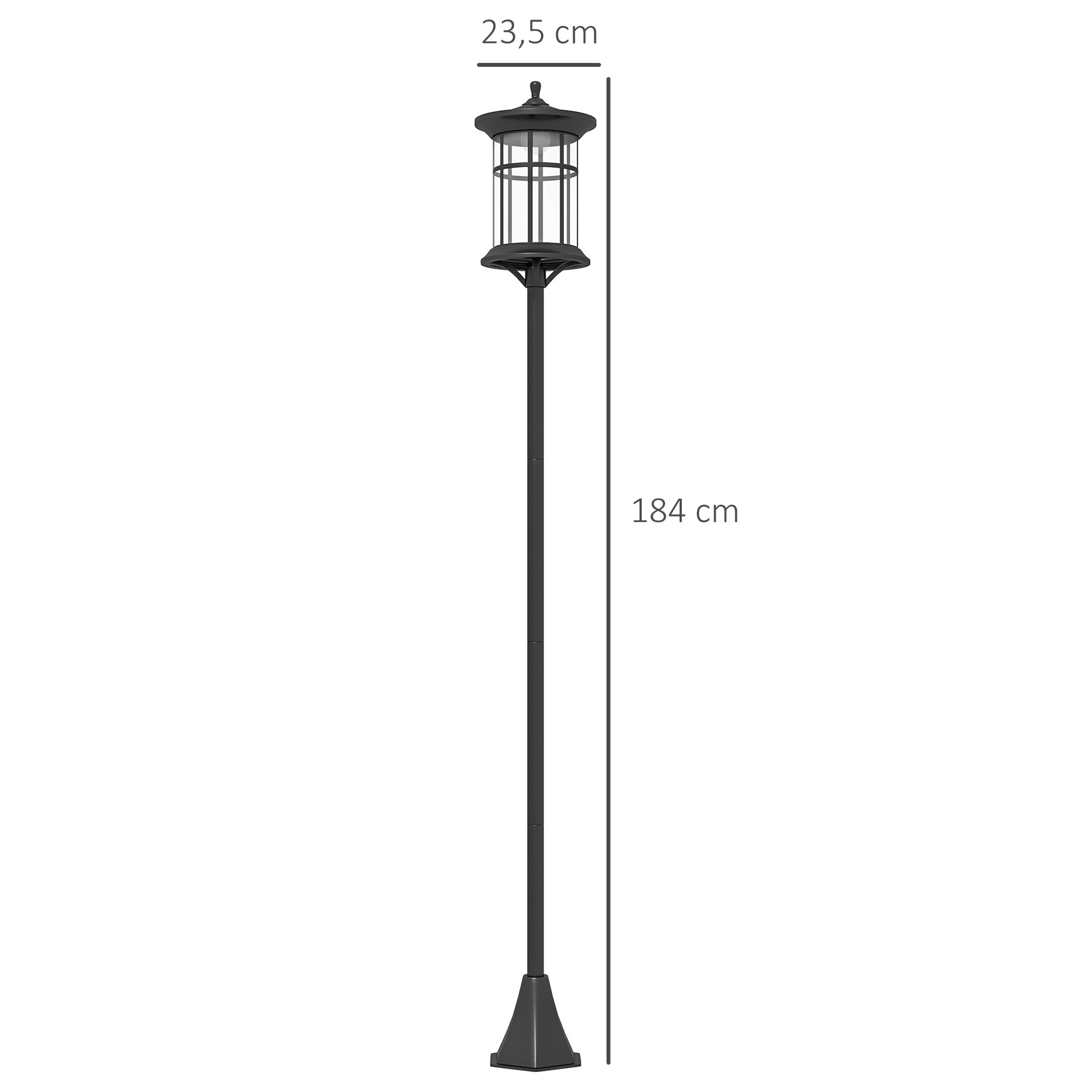 2 Farolas Solares Exterior Luces Solares Exterior con Panel Solar Encendido Automático y Marco de Acero Inoxidable Impermeable IP44 para Terraza Patio 23,5x23,5x184 cm Negro