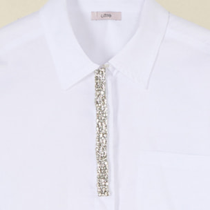 Oltre - Camisa de popelina con bordado de joya - Blanco