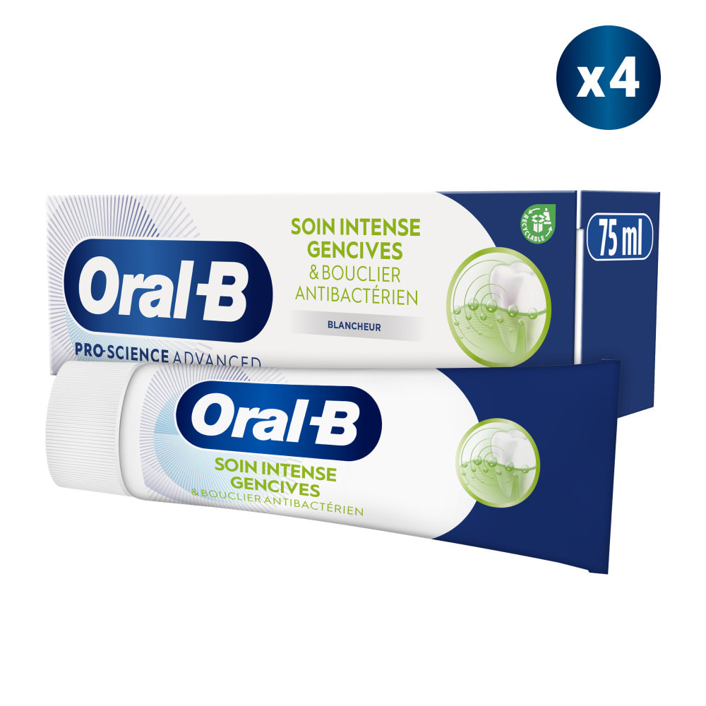 4 Dentifrices Oral-B Soin Intense Gencives et BouclierAntibactérien Blancheur 75ml