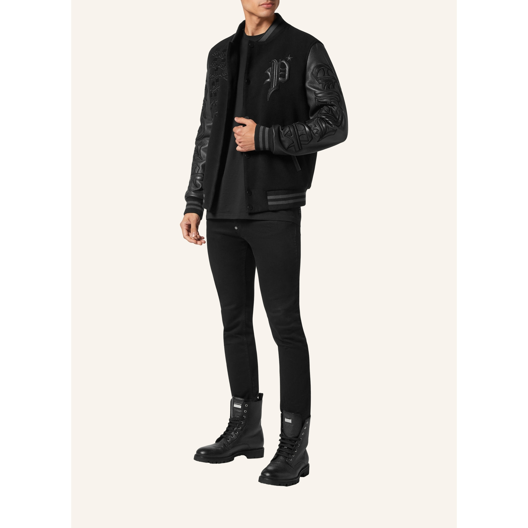 PHILIPP PLEIN Bomber de cuero GOTHIC PLEIN
