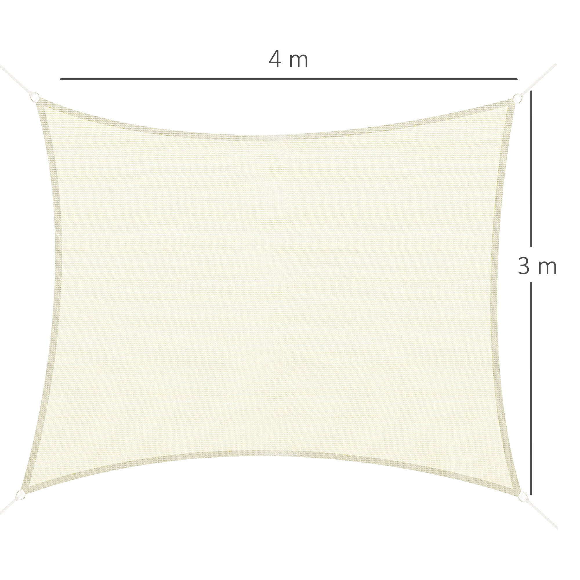 Voile d'ombrage rectangulaire 3 x 4 m polyéthylène haute densité résistant aux UV coloris crème