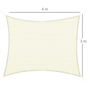 Voile d'ombrage rectangulaire 3 x 4 m polyéthylène haute densité résistant aux UV coloris crème