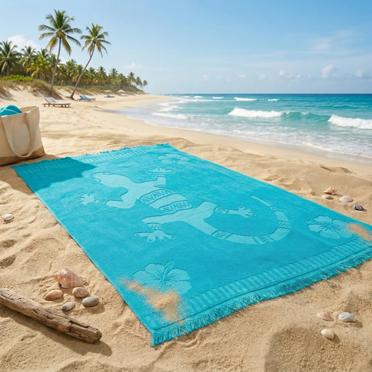 Serviette de plage éponge velours Jacquard ciselée - Cayman - 140x180cm - 340g/m²