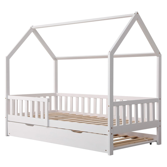 Lit cabane gigogne pour enfant 190x90cm blanc MARCEAU