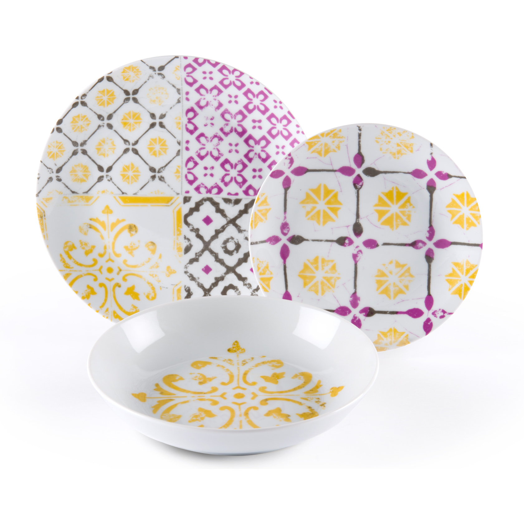 Service de table 18 pièces Excelsa – Maioliche, Porcelaine Multicolore