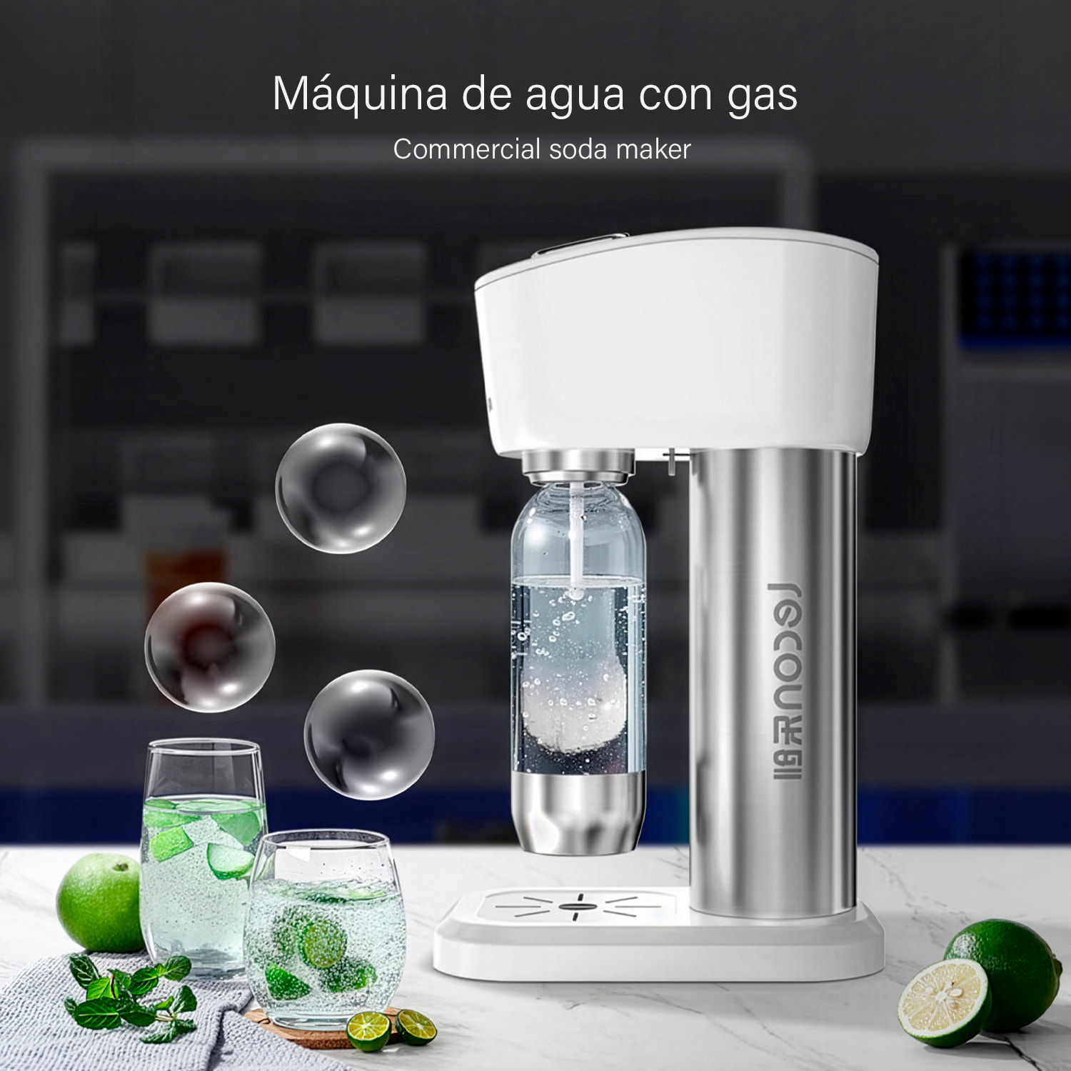 Máquina LC-SDS01 para preparar agua con gas y bebidas carbonatadas en casa. Incluye botellas de 600ml y 1L.