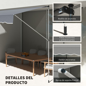Toldo Manual Retráctil 4x1,2 m, Toldo Exterior Terraza Enrollable, Altura Ajustable 170-280 cm, con Manivela, Anti-UV e Impermeable, Sin Taladro, para Balcón, Jardín, Gris Oscuro
