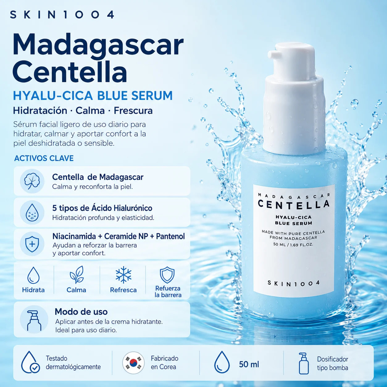 Sérum facial Madagascar Centella Hyalu-Cica Blue Serum SKIN1004 50 ml