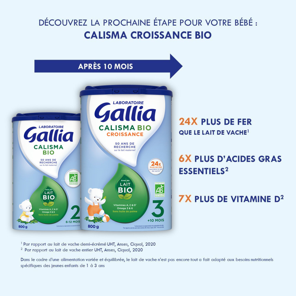 3 Boîtes de Lait en poudre Calisma 2 Bio 3x800g - Gallia Bio De 6 à 12 Mois