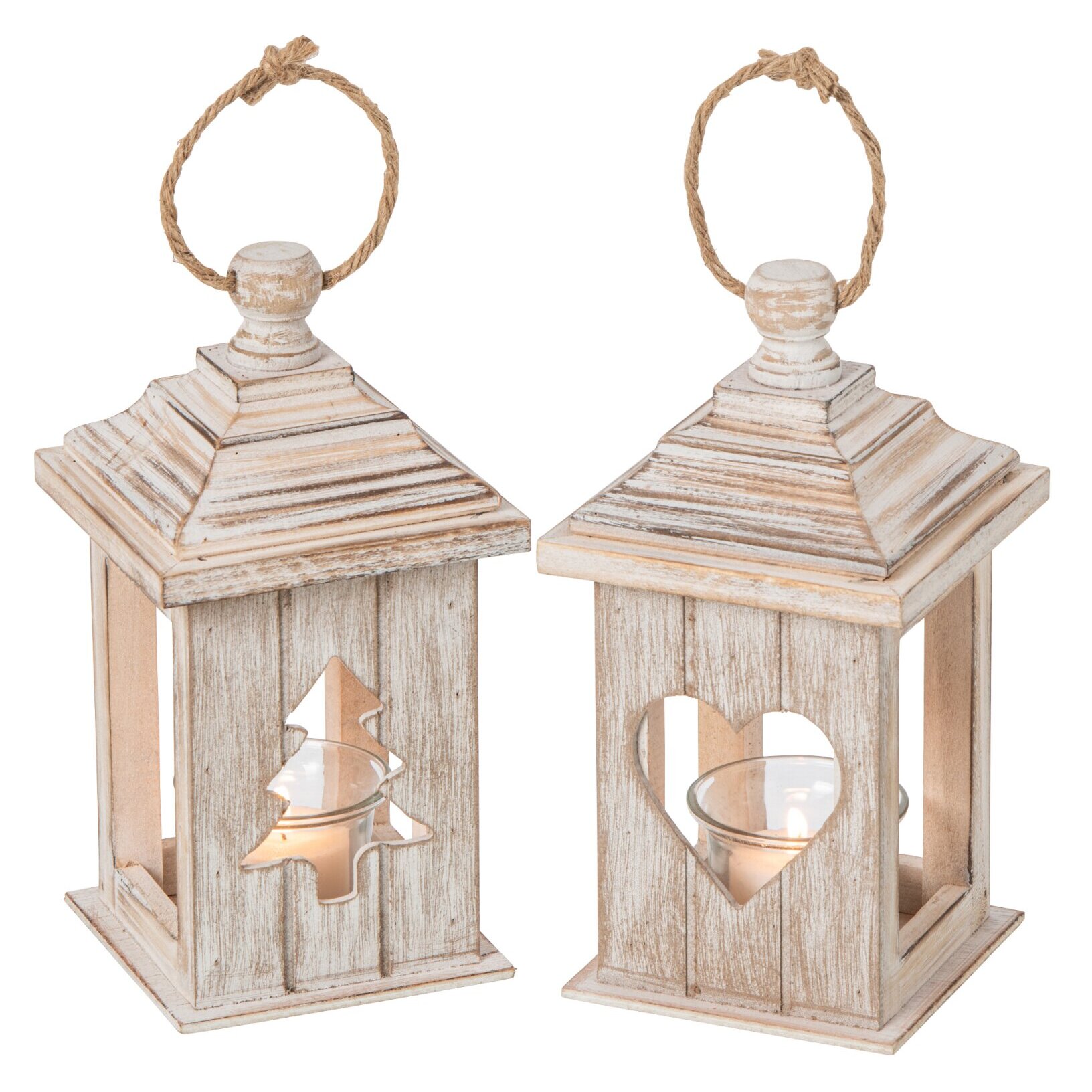 J-Line Lanterne - bois de sapin - beige - assortiment de 2