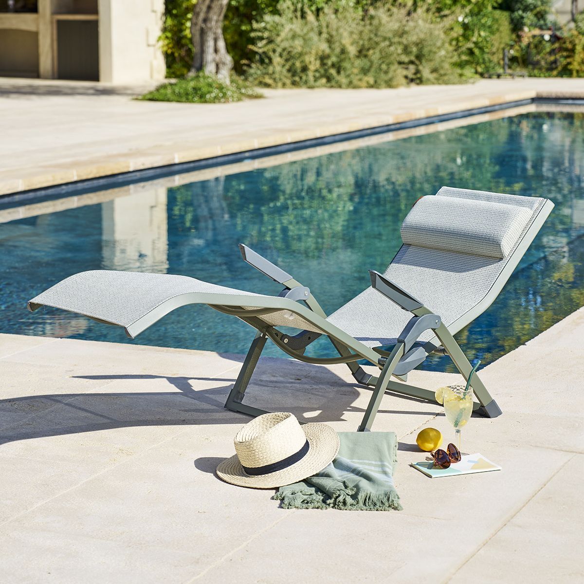 Transat "Decima" vert & vert laurier aluminium et texaline