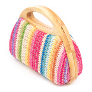 Bella Bolso bandolera Mujer. Fabricado en madera natural y paja trenzada.