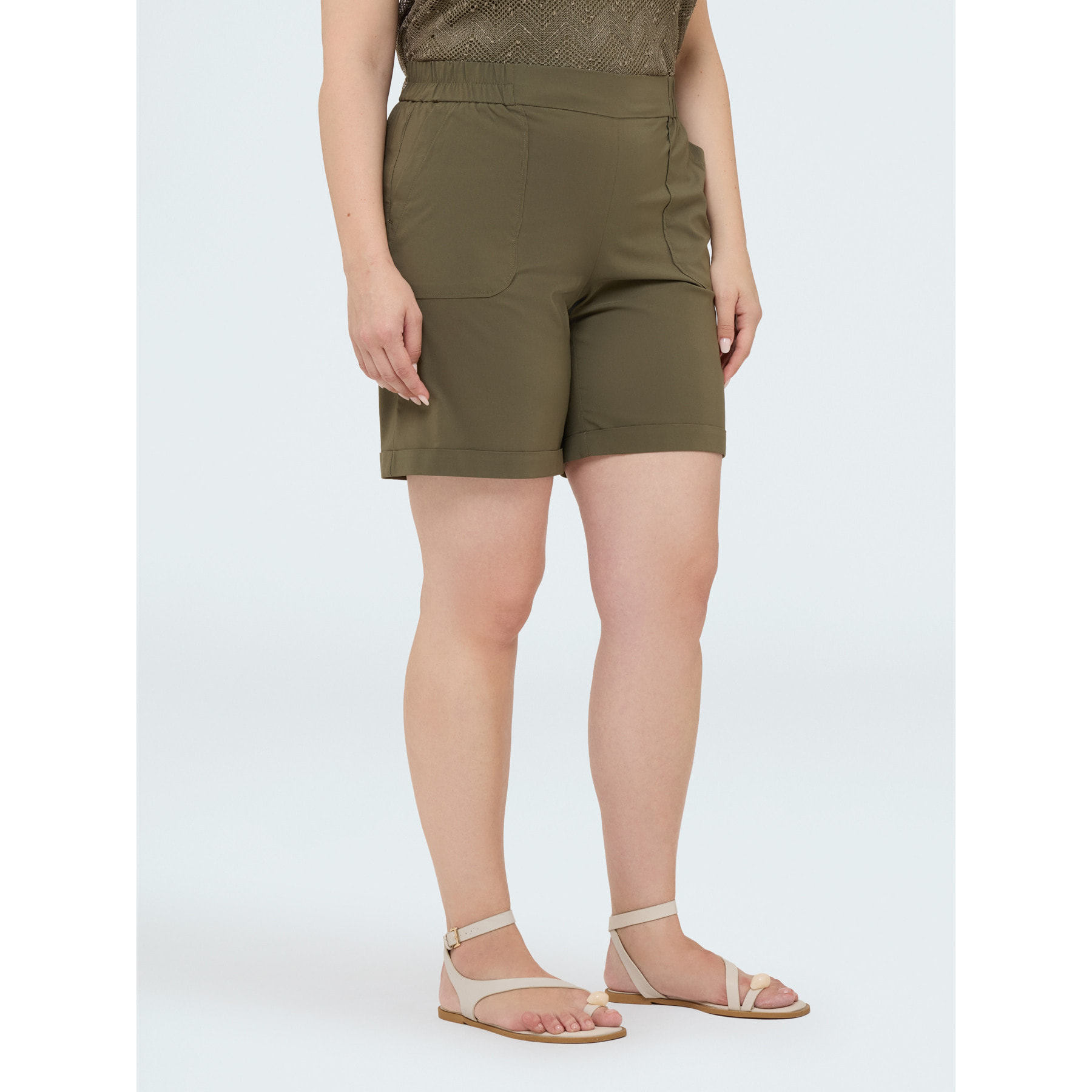 Fiorella Rubino - Pantalones bermuda con cintura elástica - Verde militare