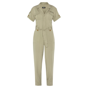 TRJAMELIA70W US NAVY JUMPSUIT IN YARN DYED COTTON WITH  POCKETS & CHEST PRINT 100% COTTON Cachi