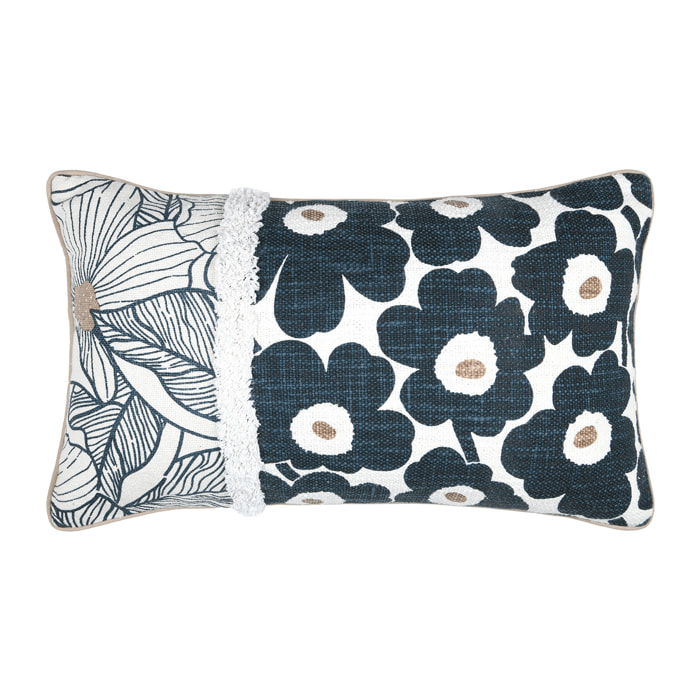 Coussin rectangulaire motif fleuri - Bleu Marine