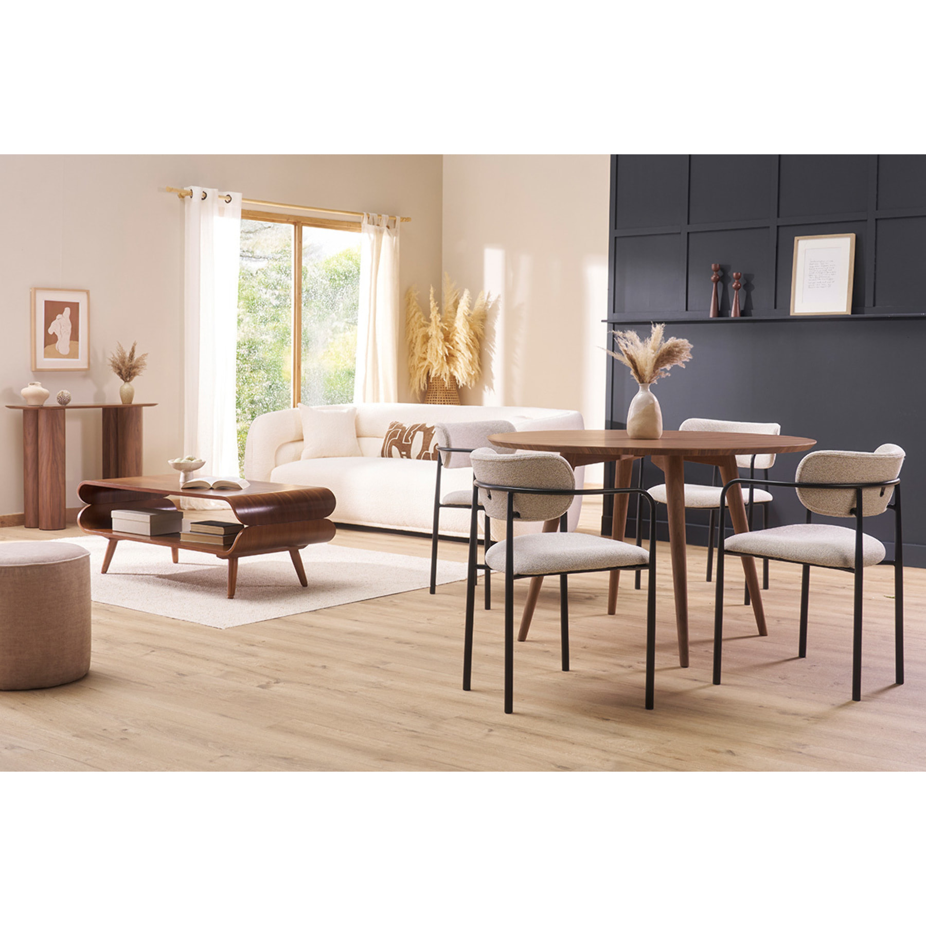 Chaises en tissu texturé beige et métal noir (lot de 2) SWIFT