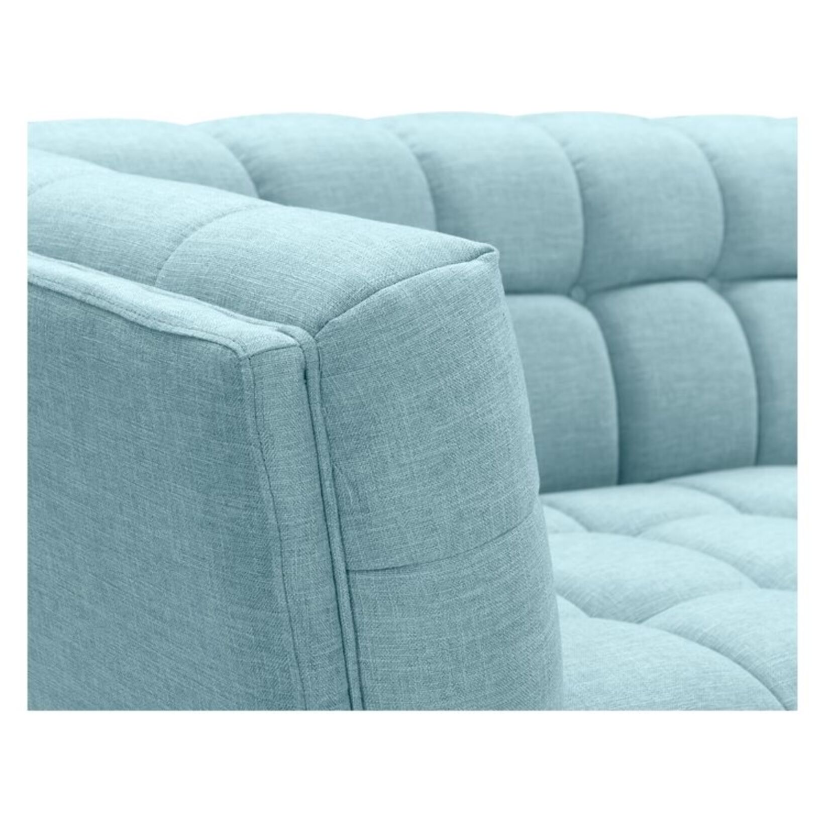 Canapé 3 places capitonné en tissu bleu clair - Carmen