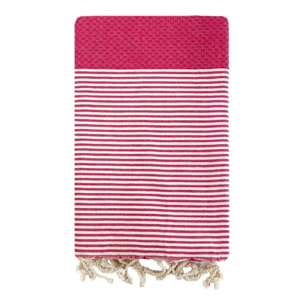 Fouta nid d’abeille traditionnelle - Mikanda Fuchsia - 100x200cm - 190g/m²