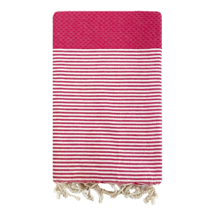 Fouta nid d’abeille traditionnelle - Mikanda Fuchsia - 100x200cm - 190g/m²